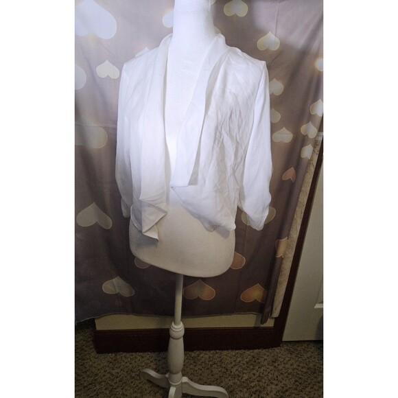 NWT Allegra K Size Small 3/4 Ruched Sleeve Open Front White Shrug - Picture 11 of 11